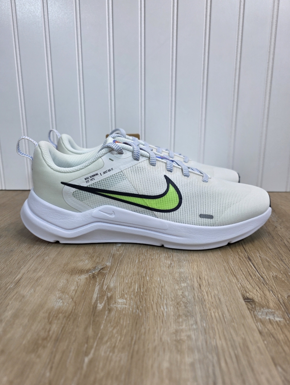 🆕️Nike Women's Downshifter 12 White with Lime Green Swoosh Running Sneakers